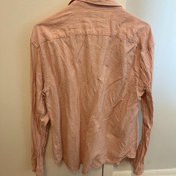 Old Navy Linen Shirt Mens Size Large Pink Striped Long Sleeve Linen Regular Fit - Picture 2 of 2